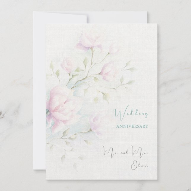 Invitation Anniversaire du Mariage rose Magnolia (Devant)