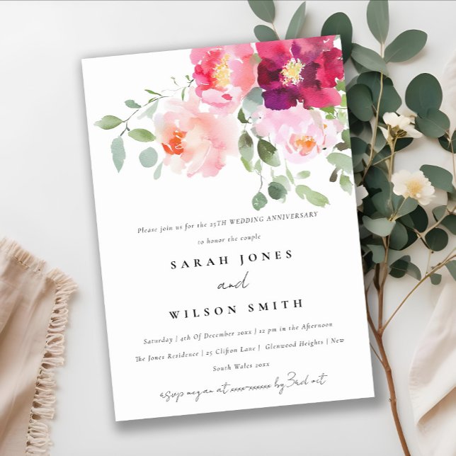 Invitation Anniversaire du Mariage Rose rose roux (Créateur téléchargé)