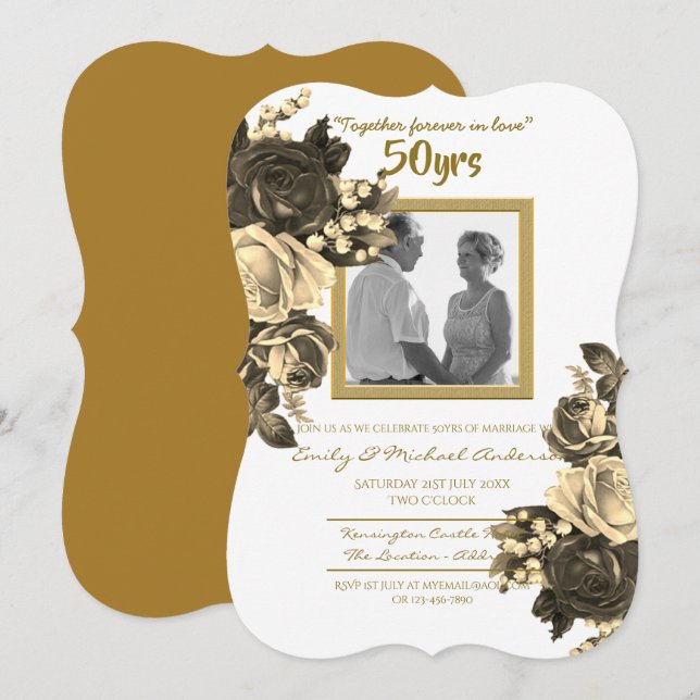 Invitation Anniversaire du Mariage Rose vintage - 50ème Golde (Devant / Derrière)