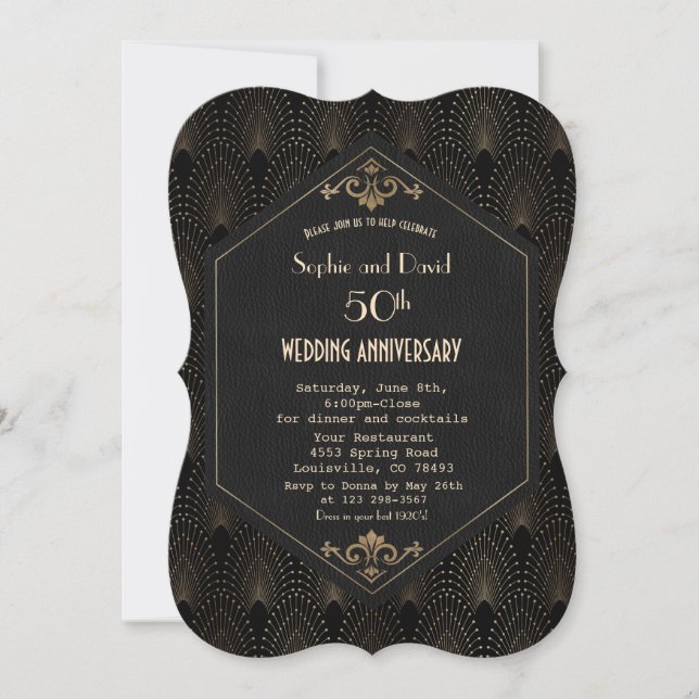 Invitation Anniversaire du Mariage Royal Gold Black Great Gat (Devant)
