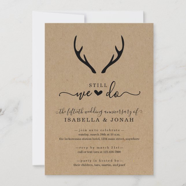 Invitation Anniversaire du Mariage Rustic Antlers (Devant)