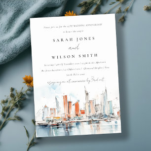 Invitation Anniversaire du Mariage Skyline Chic Miami Florida