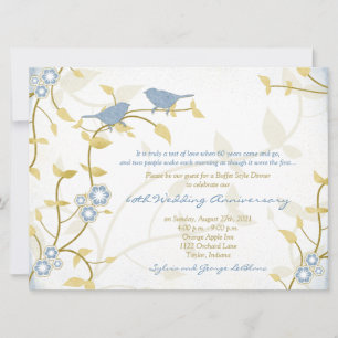 Invitation Anniversaire du Mariage Song Birds Blue Gold Diamo