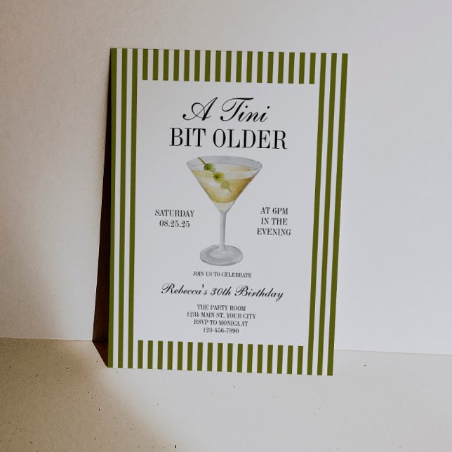 Invitation Anniversaire du Martini Tini Bit (Tini Bit Older Dirty Martini Birthday Invite)