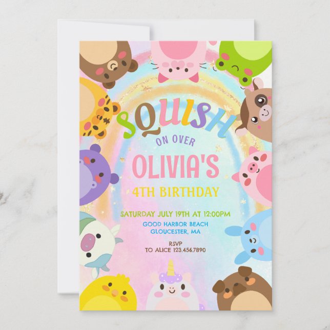 Invitation Anniversaire du mignon Squishmallow (Devant)