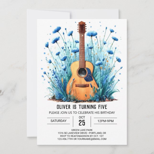Invitation Anniversaire du musicien Pastel Guitar Boy (Devant)