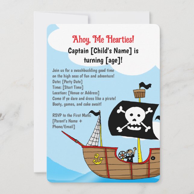 Invitation Anniversaire du navire pirate (Devant)