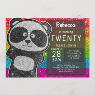 Invitation Anniversaire du Panda magique Parties scintillant