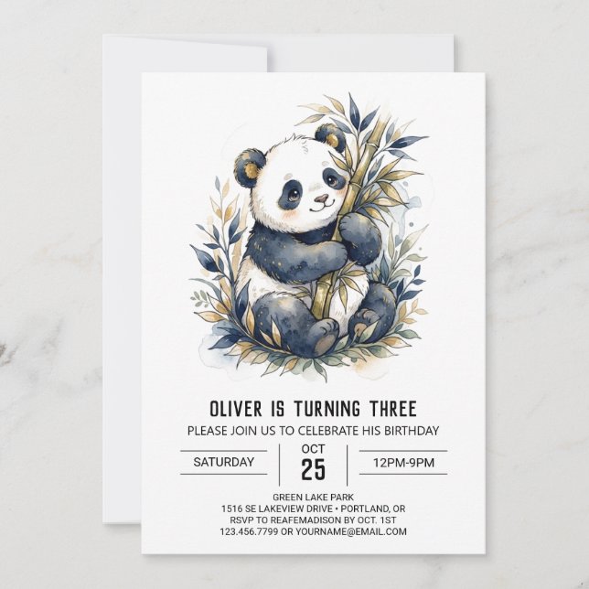 Invitation Anniversaire du Panda Vert Bamboo (Devant)
