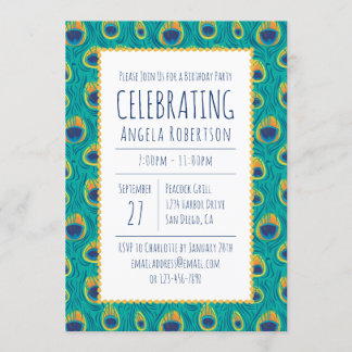 Invitation Anniversaire du paon vert et or