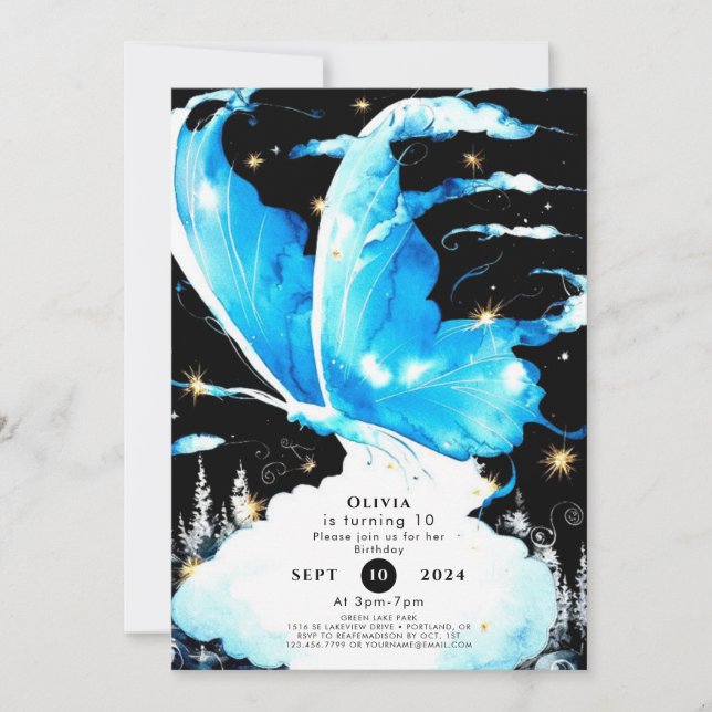 Invitation Anniversaire du papillon enchanté pour enfants (Devant)