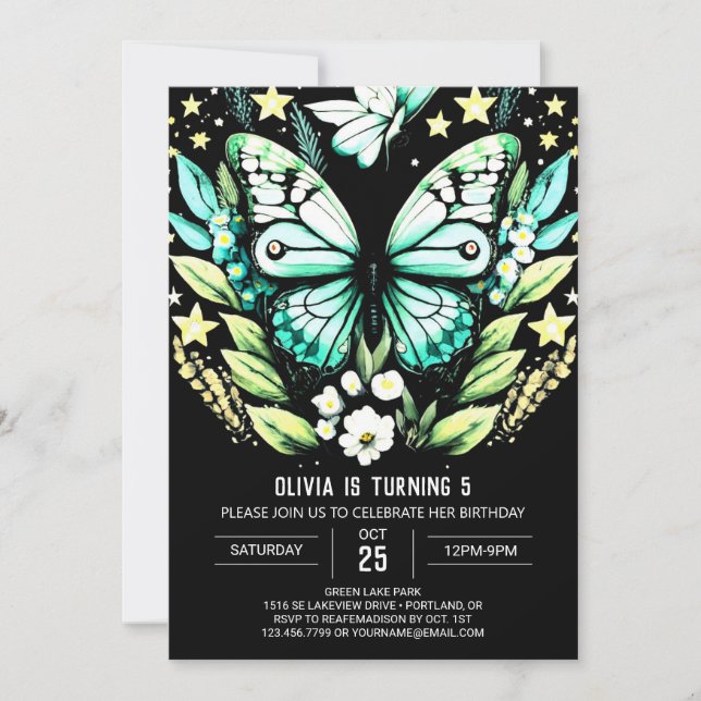 Invitation Anniversaire du papillon vert de Sage moderne (Devant)