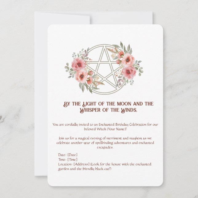 Invitation Anniversaire du pentacle floral au calme (Devant)