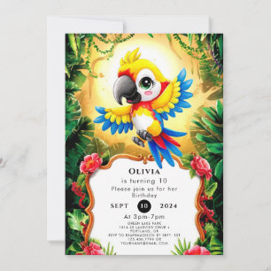 Invitation Anniversaire du perroquet d'aquarelle magique