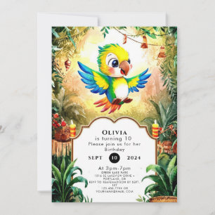 Invitation Anniversaire du perroquet magique de la jungle
