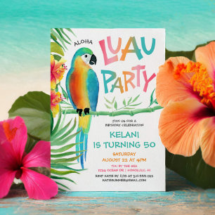 Invitation Anniversaire du perroquet tropical d'Aloha Luau