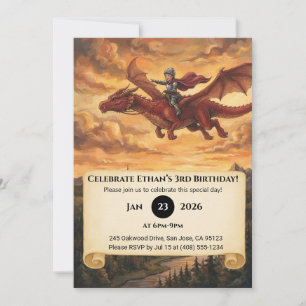 Invitation Anniversaire du Petit Chevalier chevauchant un Dra