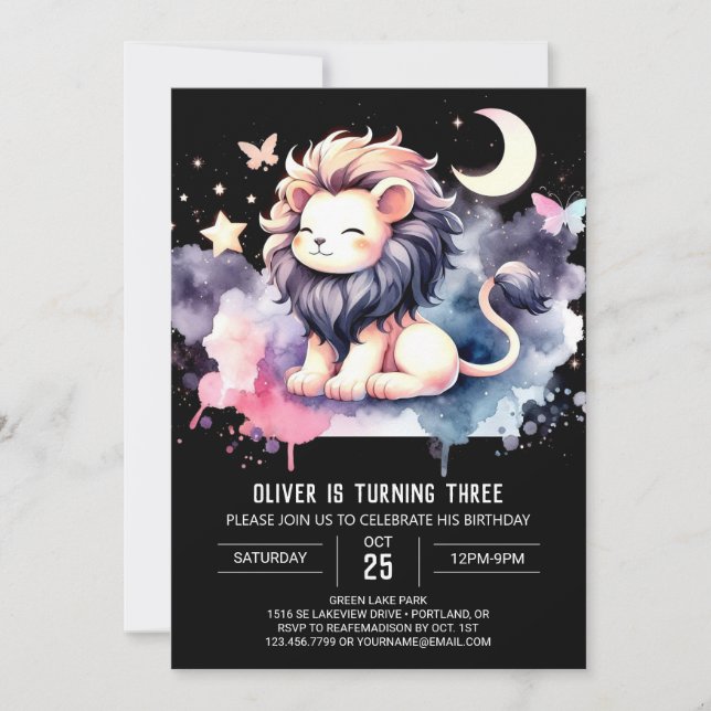 Invitation Anniversaire du petit lion doux (Devant)