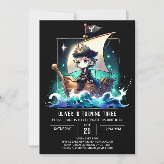 Invitation Anniversaire du pirate de rêve moderne (Devant)