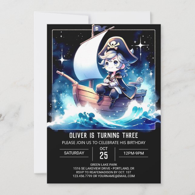 Invitation Anniversaire du pirate magique moderne (Devant)