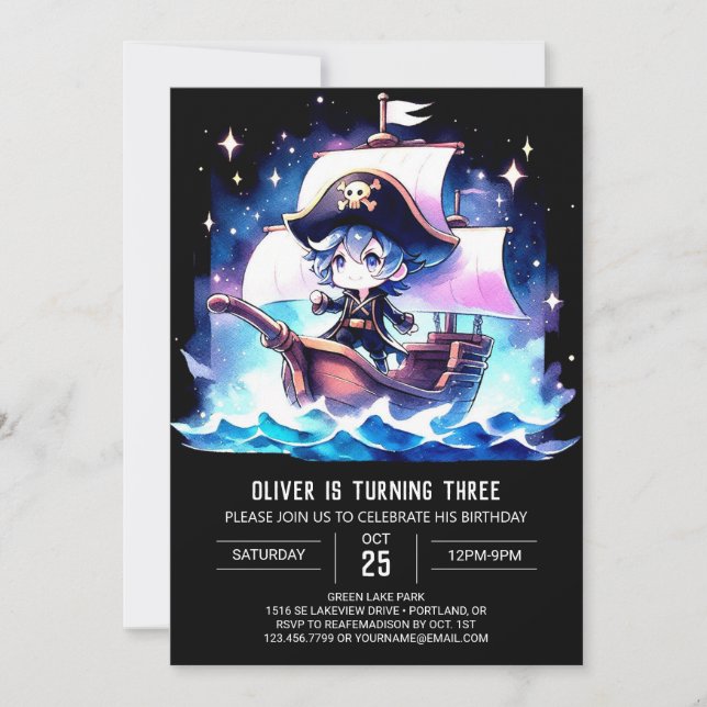 Invitation Anniversaire du pirate minimaliste magique (Devant)