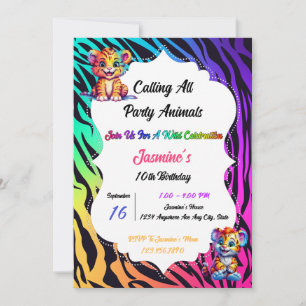 Invitation Anniversaire du Poster de animal du Tigre arc-en-c