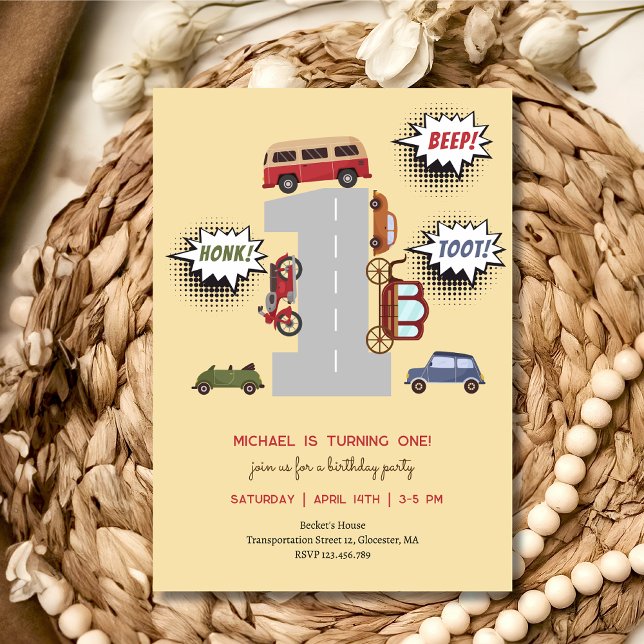 Invitation Anniversaire du premier garçon avec des véhicules  (Créateur téléchargé)