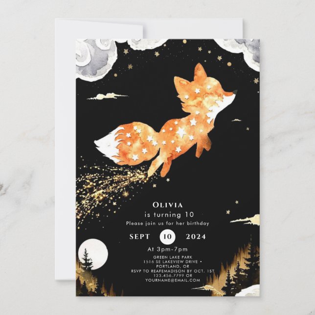 Invitation Anniversaire du renard forestier simple (Devant)