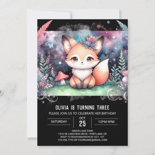 Invitation Anniversaire du renard Imaginaire mignon (Devant)