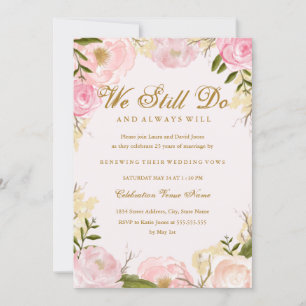 Invitation Anniversaire du renouveau de la vow rose élégante