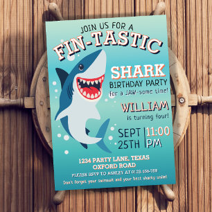Invitation Anniversaire du requin fin Jawsome 4e anniversaire