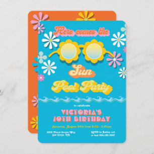 Invitation Anniversaire du Retro Hippie 70's 60's Daisy Pool