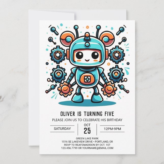 Invitation Anniversaire du robot constructeur (Devant)