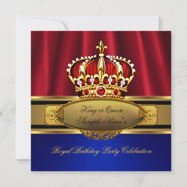 Invitation Anniversaire du roi Reine Rouge Couronne Royale Bl (Devant)
