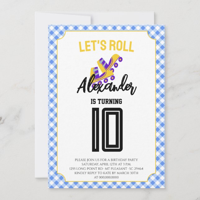 Invitation Anniversaire du roller skater Gingham Boys (Devant)
