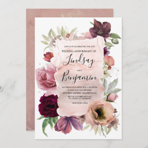 Invitation Anniversaire du Rose Dusty et du Mariage Floral Bo