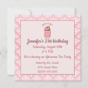 Invitation Anniversaire du rose Macarons