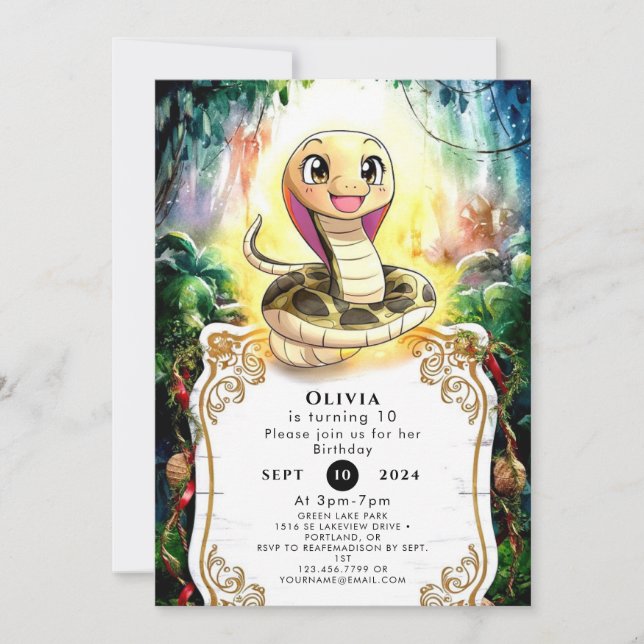 Invitation Anniversaire du serpent Boho Kids (Devant)