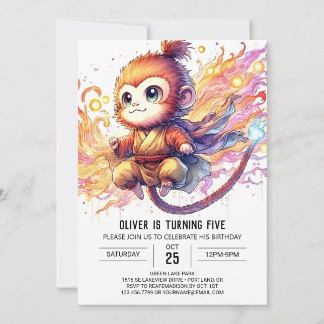 Invitation Anniversaire du singe chic (Devant)