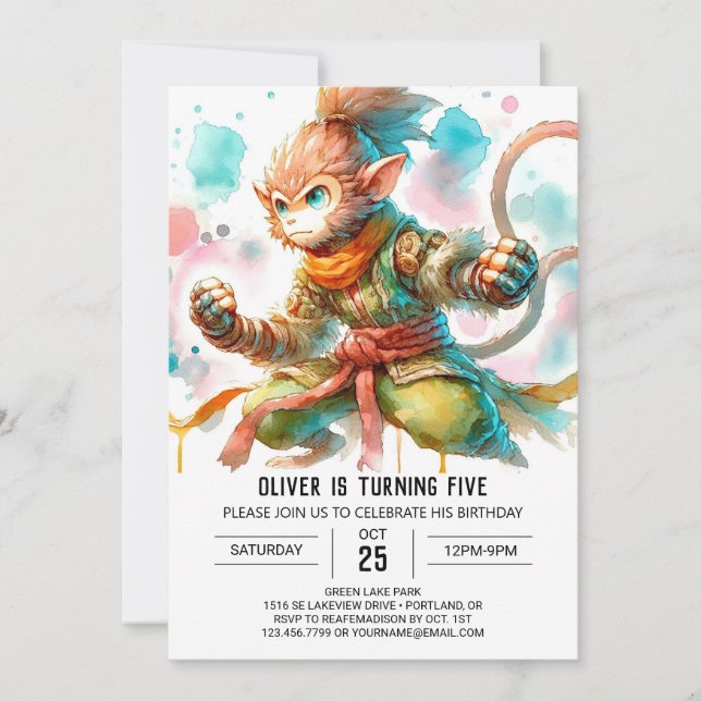 Invitation Anniversaire du singe de Boho (Devant)