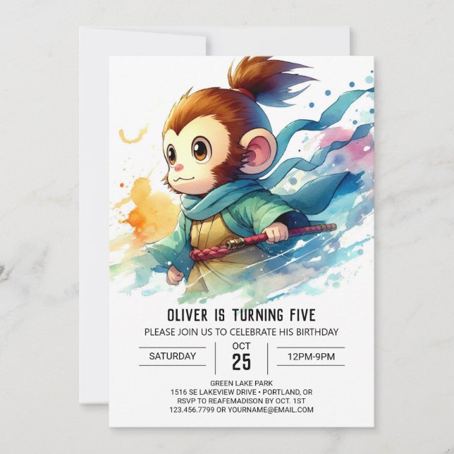 Invitation Anniversaire du singe de Boho personnalisé (Devant)