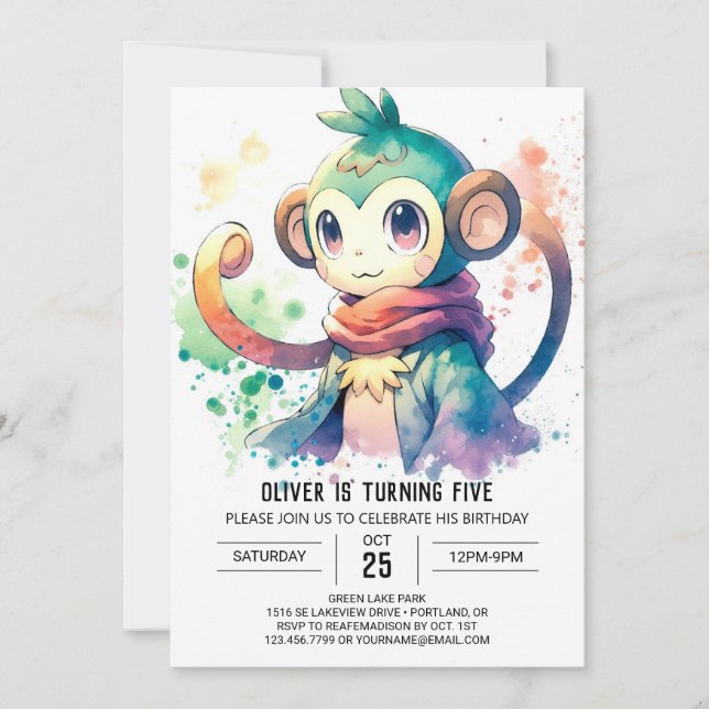 Invitation Anniversaire du singe des enfants enchantés (Devant)