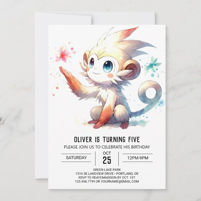 Invitation Anniversaire du singe des enfants rustiques (Devant)