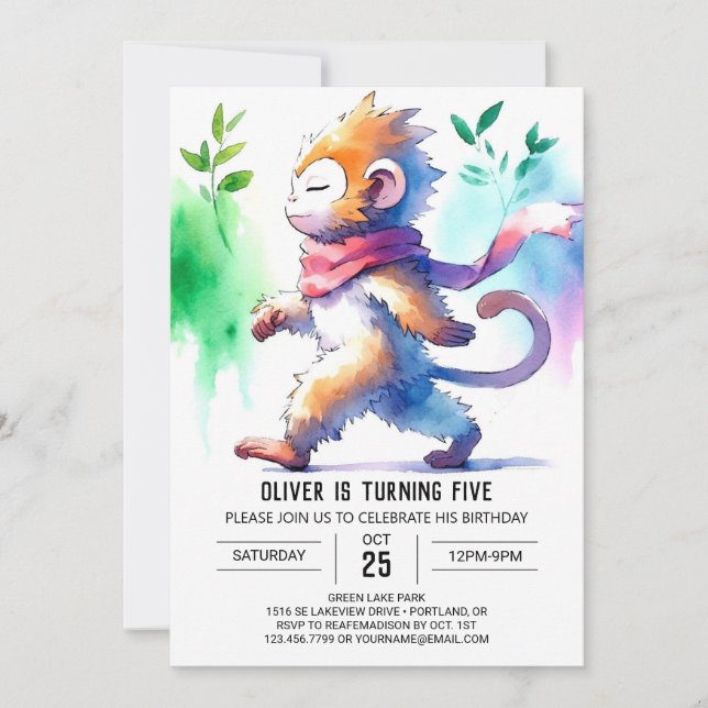 Invitation Anniversaire du singe en ligne moderne (Devant)