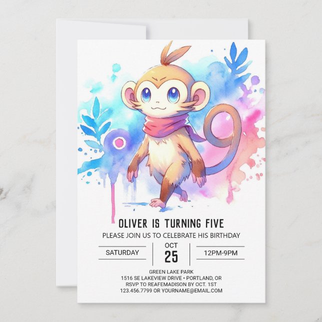 Invitation Anniversaire du singe enchanté en ligne (Devant)