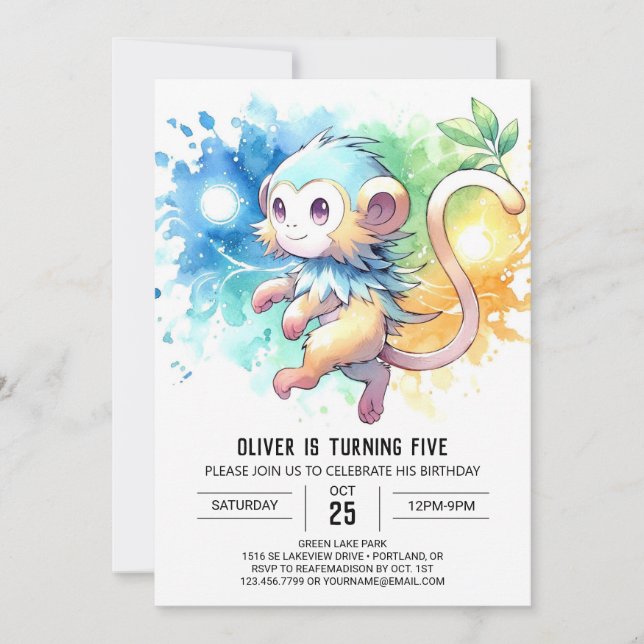 Invitation Anniversaire du singe moderne modifiable (Devant)