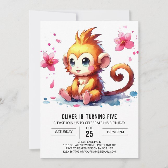 Invitation Anniversaire du singe moderne modifiable (Devant)
