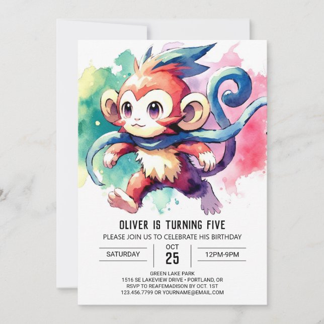 Invitation Anniversaire du singe numérique Boho (Devant)