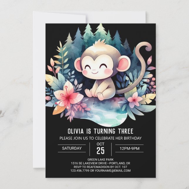 Invitation Anniversaire du singe personnalisé (Devant)