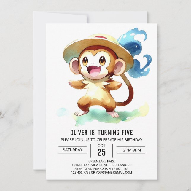 Invitation Anniversaire du singe rustique moderne (Devant)